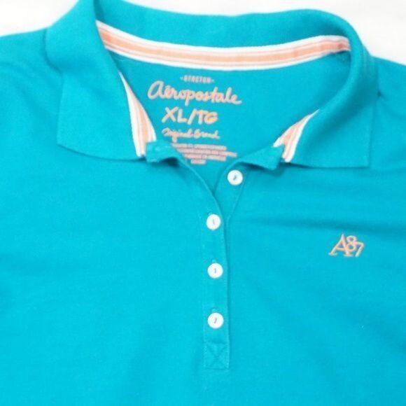 Aeropostale Teal Short Sleeve ButtonDown Top, XL - Picture 2 of 6